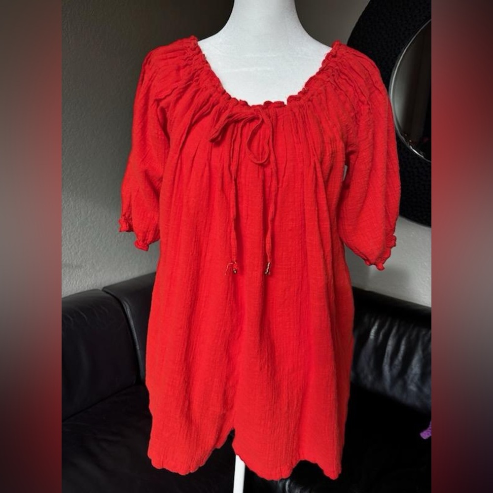 Free People Babydoll BOHO Gauze Romper-Swim cover-up sash tie size small
comfy!